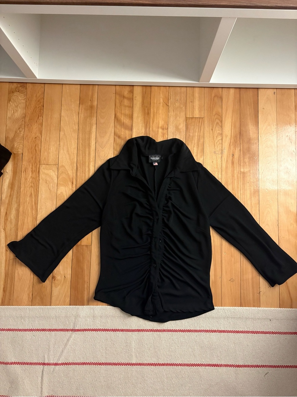 Rampage Black Ruffle-Front Button-Down Top